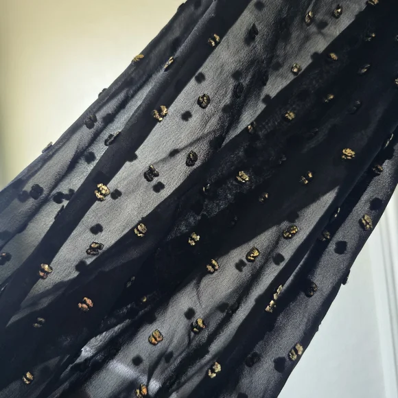 Trina Turk Quiet Luxury Sheer Ballon Sleeve Black Blouse W/Gold Accents M - Picture 8 of 14